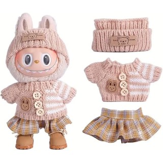 LABUBU Generisch Puppenkleider-Set für 17cm Labubu Puppen, 3-teilig mit Fischerhut